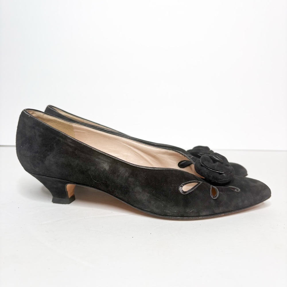 Vtg 80’s 90’s Via Spiga Elegant Black Women's Shoes with Floral Detail Size 7 - Picture 3 of 5
